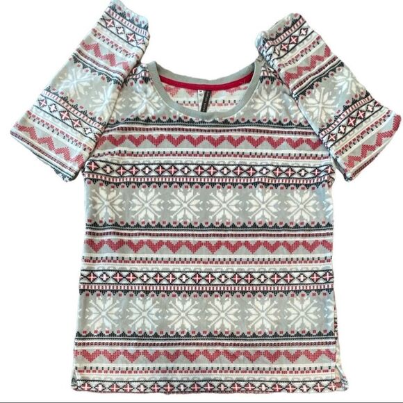 NWOT Jaclyn Intimates Size Large Plush Velour Gray/Red Fair Isle Top - Picture 3 of 4